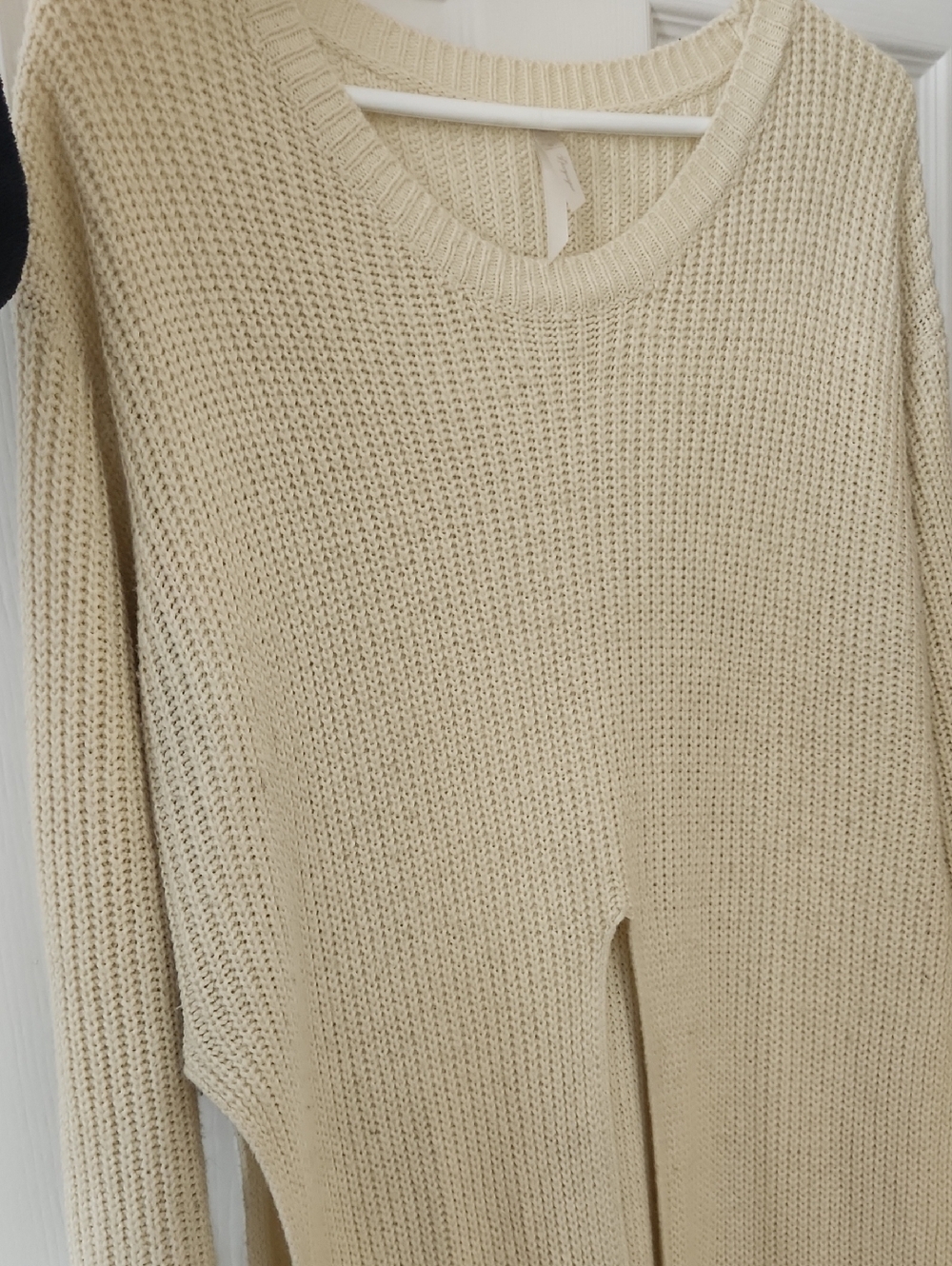 Long Cream Crewneck Knit Sweater